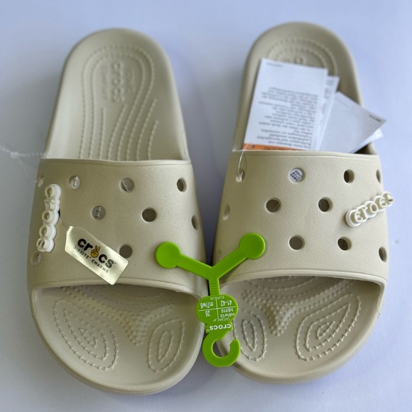Crocs/classic crocs slide/ women’s 10 / men 8 / Beige / One Charm ￼￼ - Picture 3 of 5
